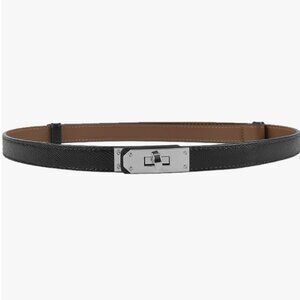 Thin Black Silver Buckle Adjustable Belt (New in box and protective wrapper)